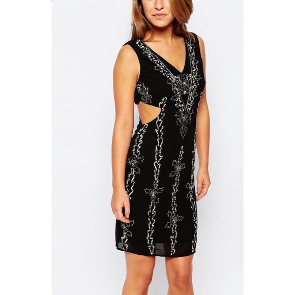 [Maya] Black Embellished Slit Dress - Picture 1 of 8